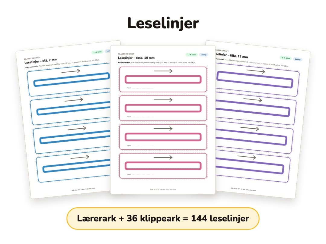 Leselinjer – i tre størrelser og seks farger