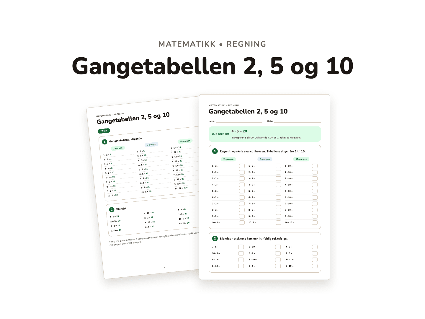 Gangetabellen 2, 5 og 10 – øveark