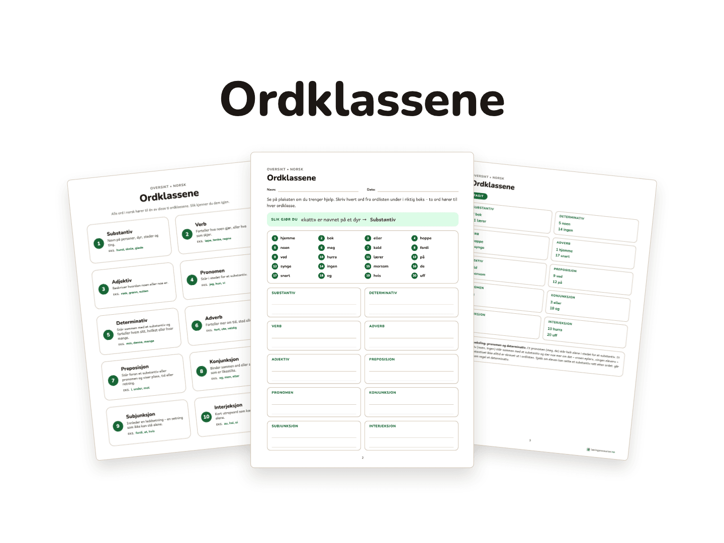 Ordklassene – oversiktsplakat og øveark