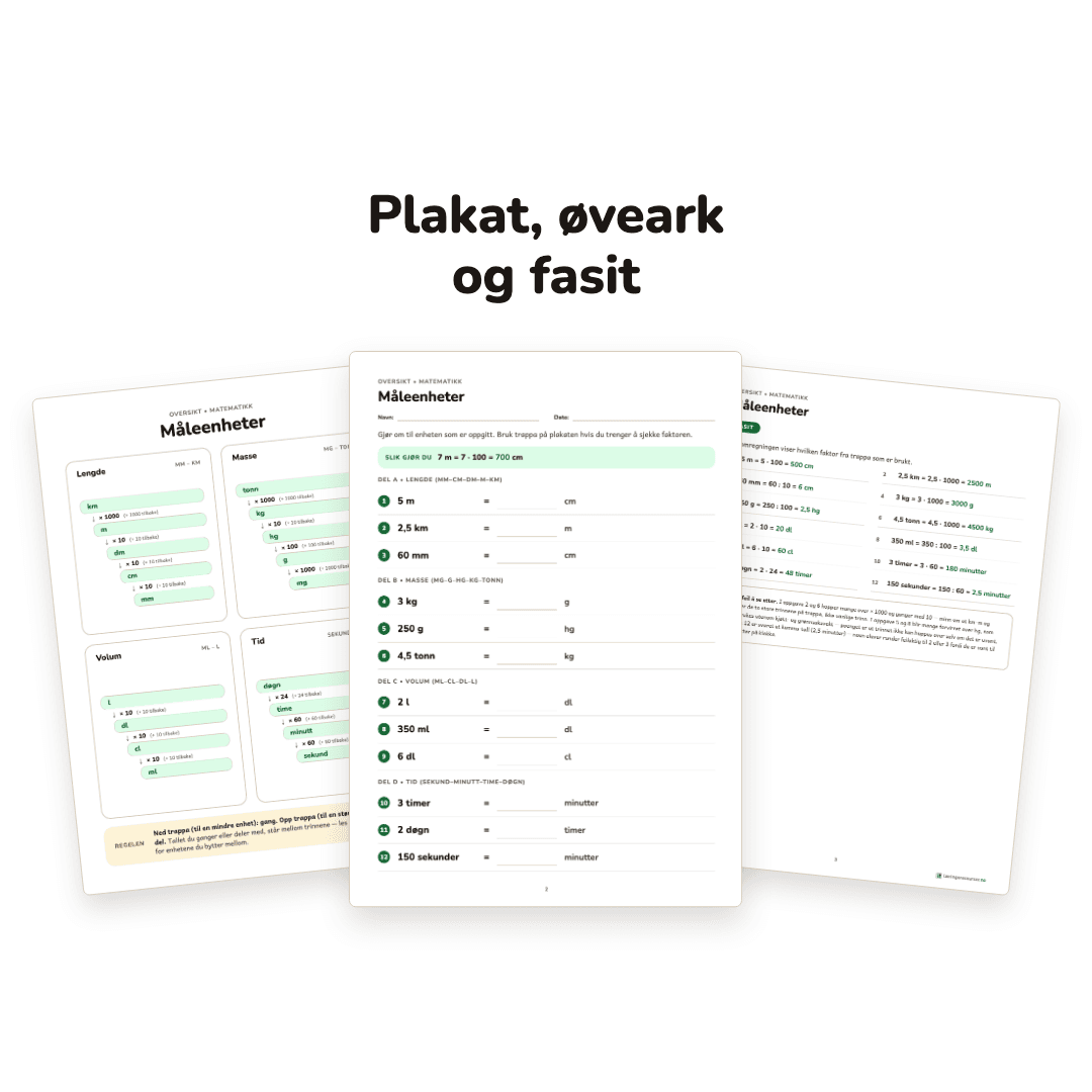 Måleenheter – omgjøringsplakat og øveark – bilde 2