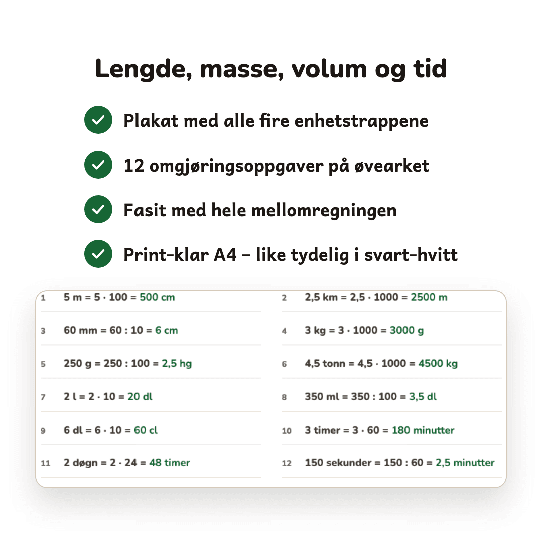 Måleenheter – omgjøringsplakat og øveark – bilde 4