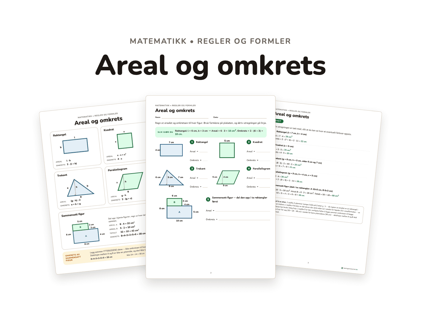 Areal og omkrets – formelplakat og øveark