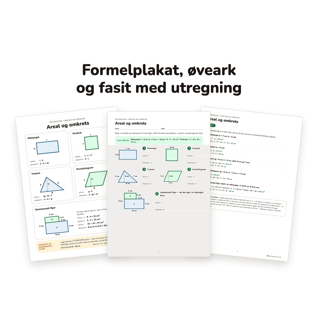Areal og omkrets – formelplakat og øveark – bilde 2