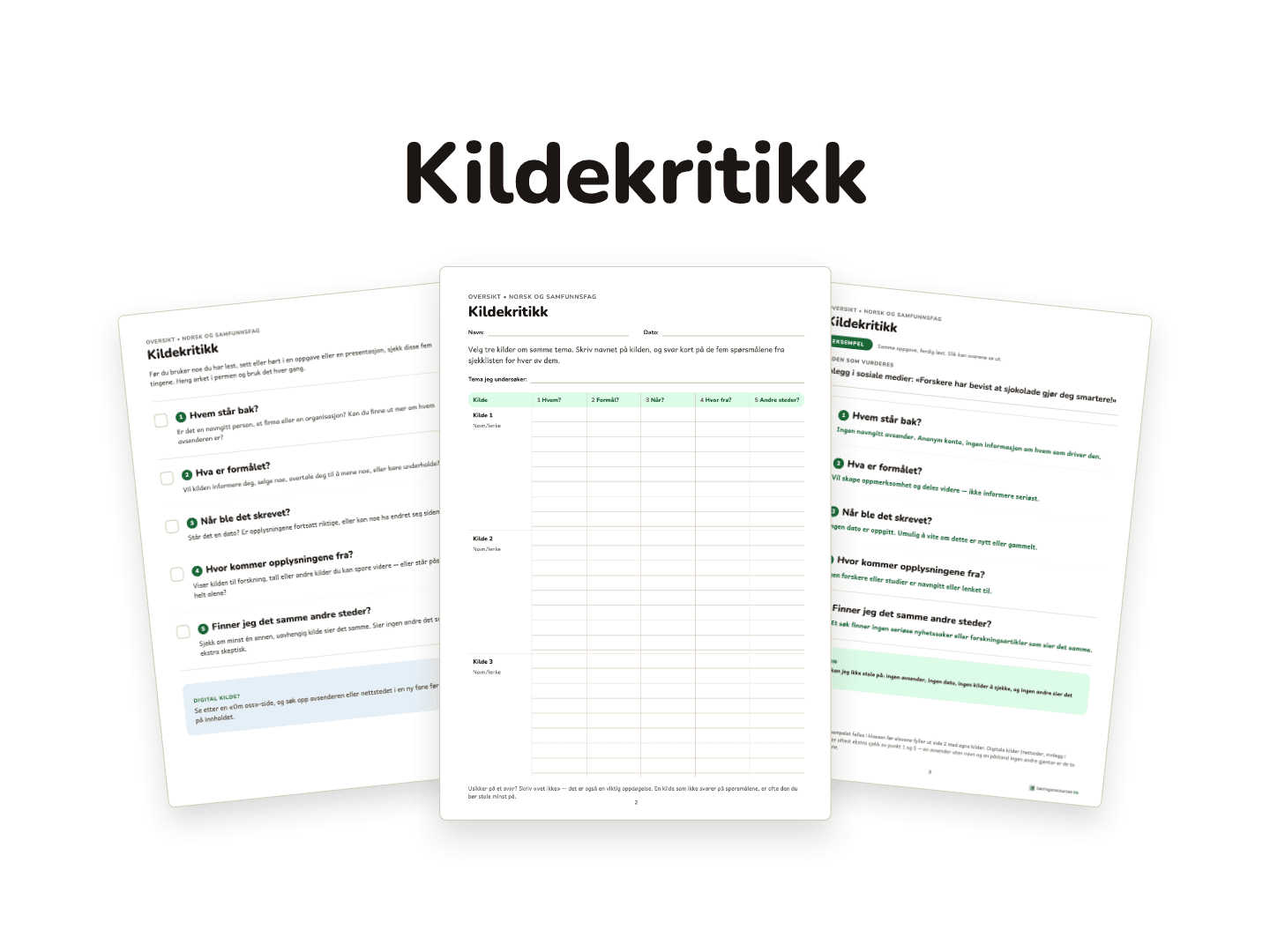 Kildekritikk – sjekkliste og utfyllingsark