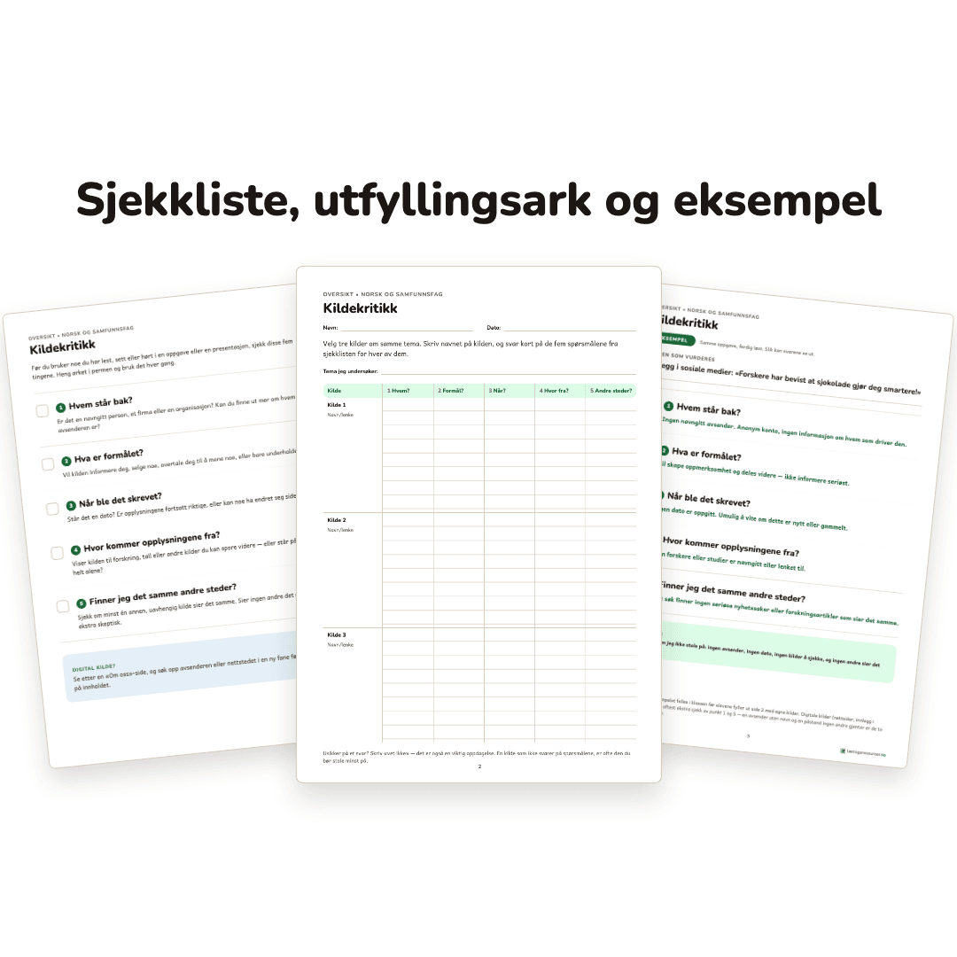 Kildekritikk – sjekkliste og utfyllingsark – bilde 2