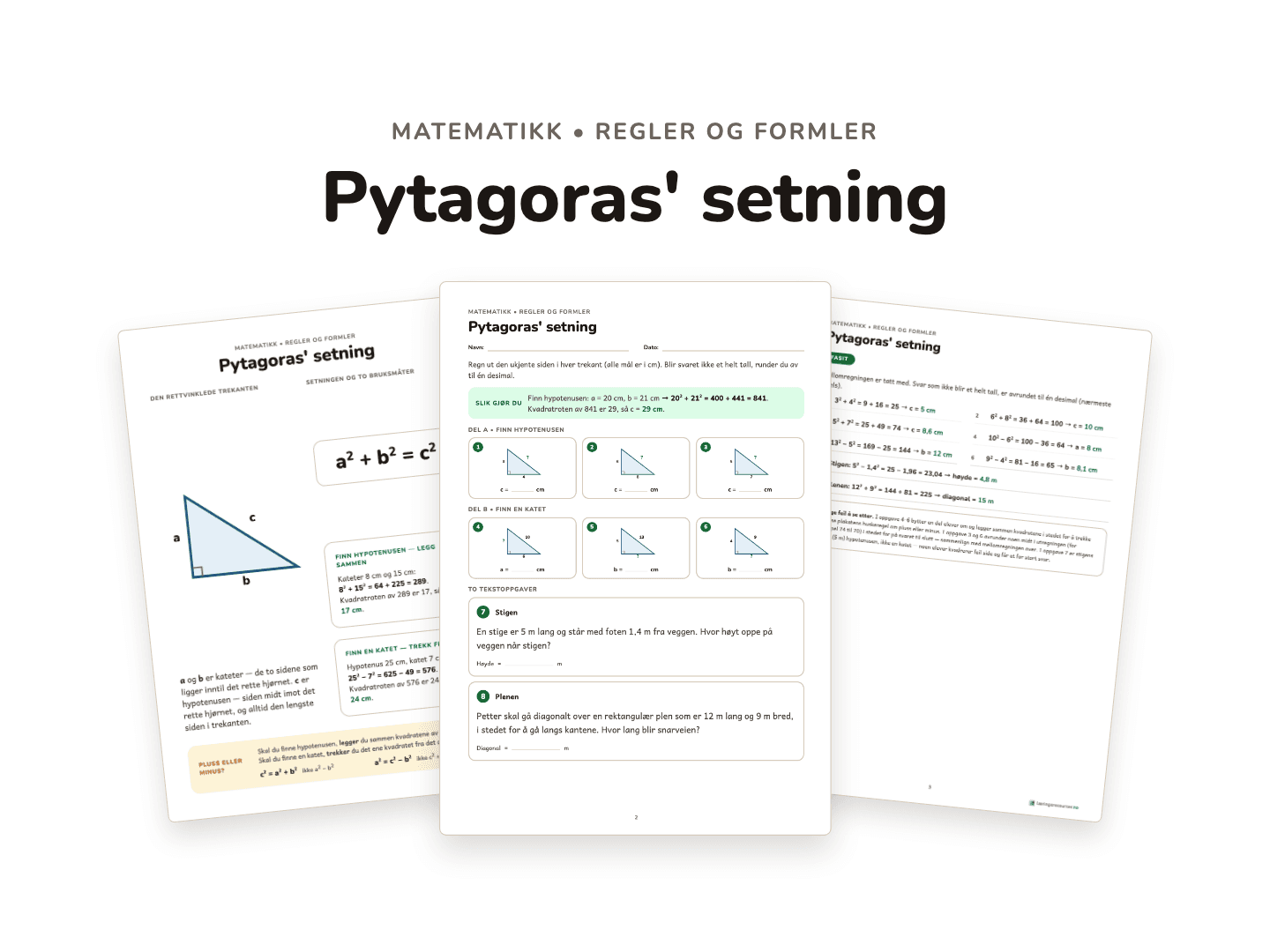 Pytagoras' setning – plakat og øveark