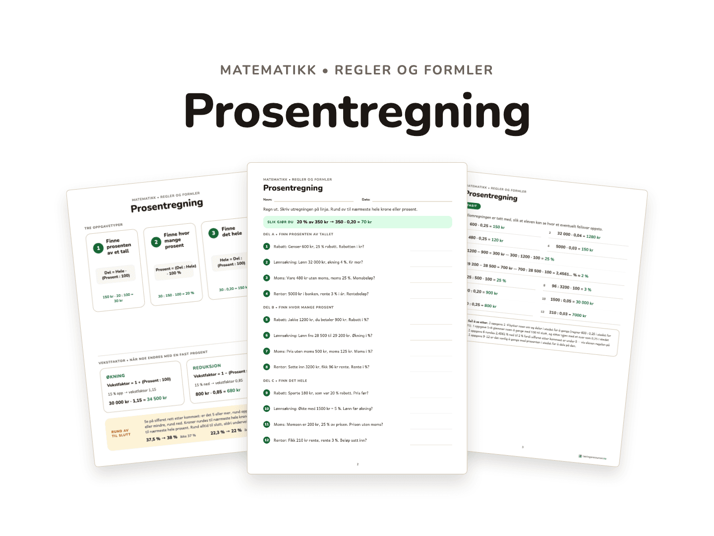 Prosentregning – de tre oppgavetypene
