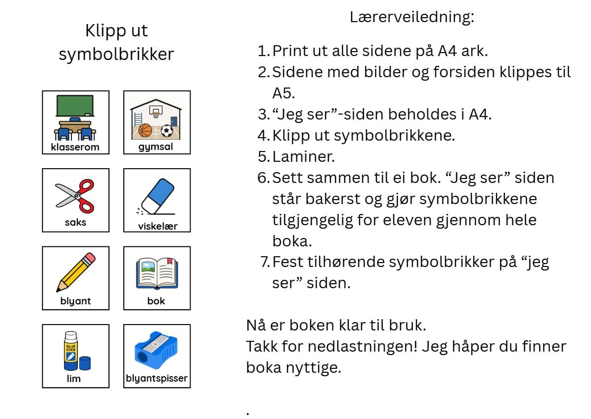 Jeg ser skolen – ASK-bok med symbolbrikker for skoleordforråd