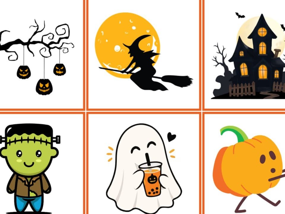 Halloween lotto og memory – bildekort med spøkelser, hekser og gresskar